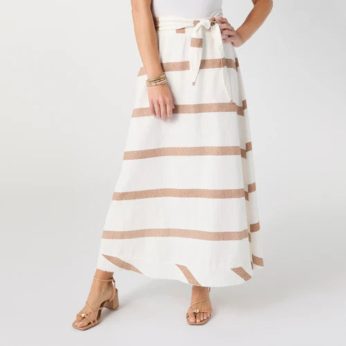 Katherine Striped Tie Waist Skirt - Cream/Brown *PREVIEW* - Molly's! A Chic and Unique Boutique 