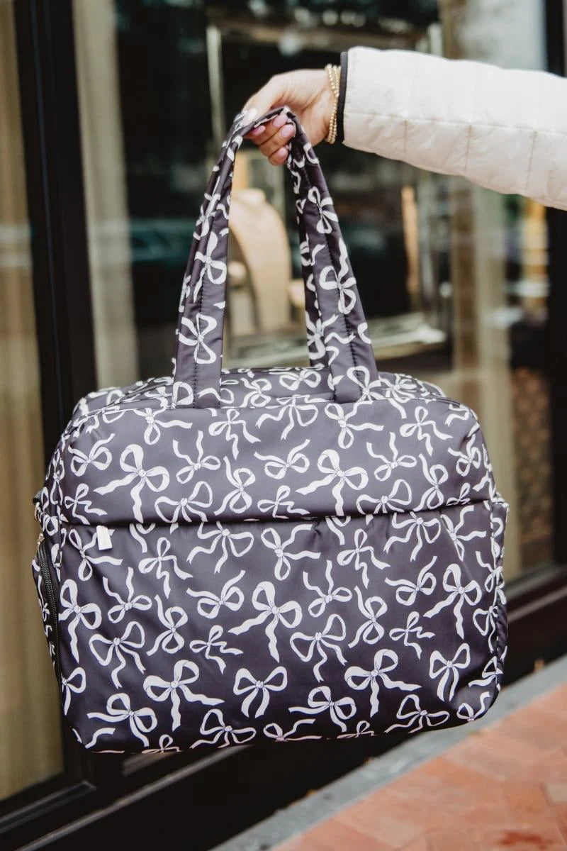 BLACK AND WHITE BOWS WEEKENDER BAG - Molly's! A Chic and Unique Boutique 