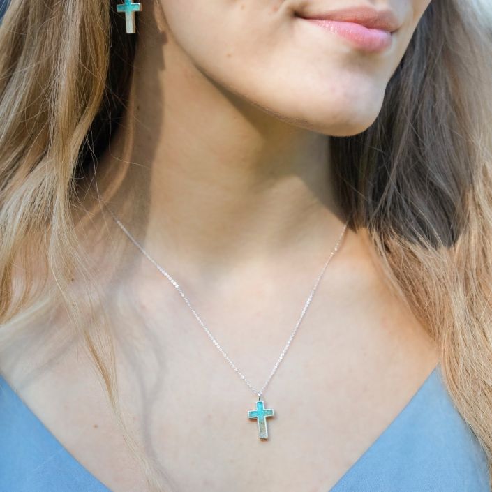 CROSS NECKLACE- TURQUOISE GRADIENT