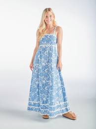 SCALLOPED MAXI DRESS BLUE VINTAGE - Molly's! A Chic and Unique Boutique 