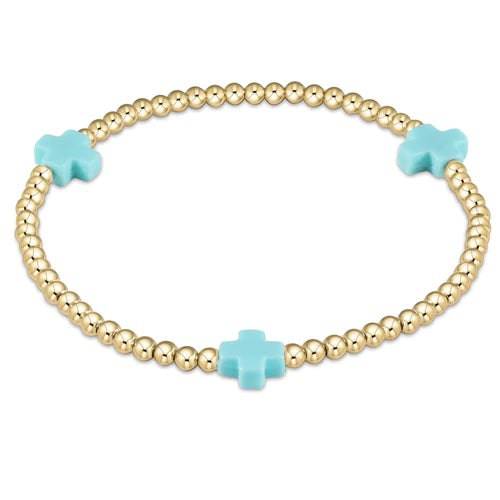 Extends Signature Cross Gold Pattern 3mm Bead Bracelet- Turquoise - Molly's! A Chic and Unique Boutique 