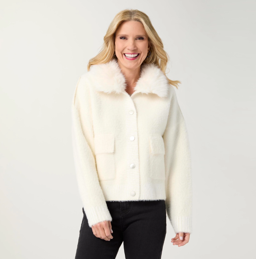 Kabira Brushed Cardigan with Faux Fur Collar - Molly's! A Chic and Unique Boutique 