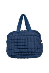 NAVY QUILTED DUFFEL WEEKENDER BAG W/ PASS-THRU SLIP