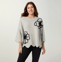 Taline Relaxed Fit Sweater with Flower gray - Molly's! A Chic and Unique Boutique 