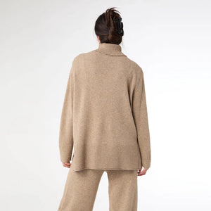 COCO+CARMEN HEAVENLY LUXE COWL NECK RIB TRIM BEIGE - Molly's! A Chic and Unique Boutique 