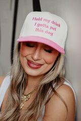 HOLD MY DRINK I GOTTA PET THIS DOG TWO-TONED VINTAGE TRUCKER HAT - Molly's! A Chic and Unique Boutique 