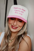 HOLD MY DRINK I GOTTA PET THIS DOG TWO-TONED VINTAGE TRUCKER HAT - Molly's! A Chic and Unique Boutique 