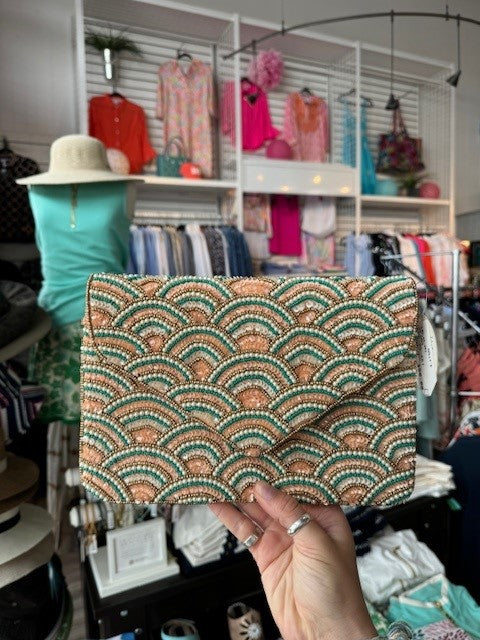 Scalloped Peach and Turquoise Clutch - Molly's! A Chic and Unique Boutique 