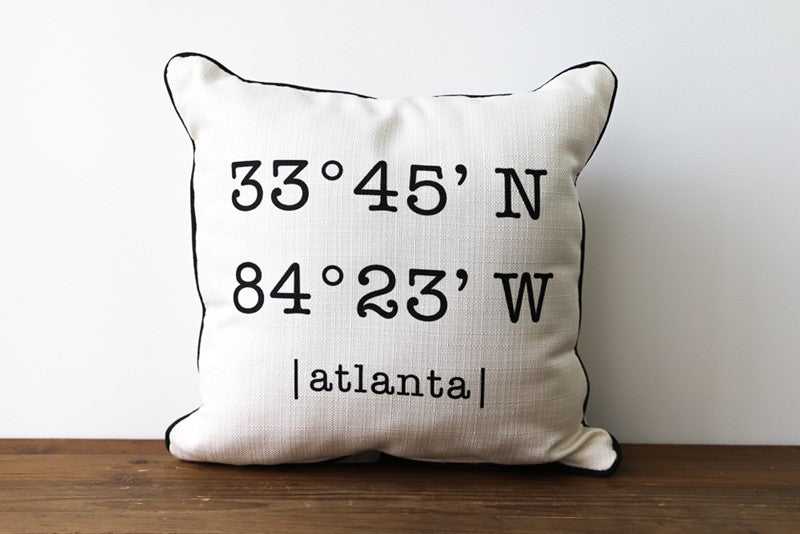 SQUARE TYPEWRITER SARASOTA COORDINATES PILLOW