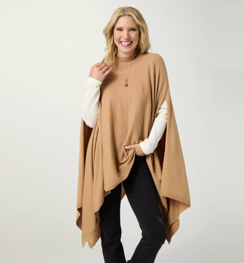 Catria Lightweight Mock Neck Poncho - Molly's! A Chic and Unique Boutique 