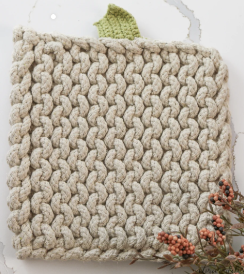 Pumpkin Knit Pot Holder Cream