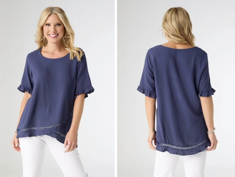LAYLA SHORT SLEEVE CROSSOVER RUFFLE TOP - Molly's! A Chic and Unique Boutique 