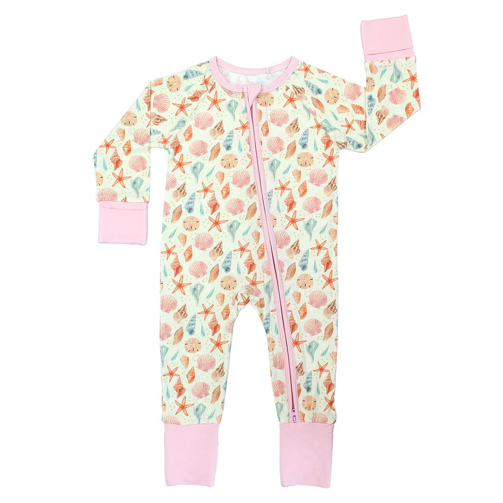 SANDY SEASHELLS BAMBOO CONVERTIBLE BABY PAJAMAS - Molly's! A Chic and Unique Boutique 
