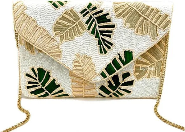 WHITE SUMMER LEAF BEADED CLUTCH - Molly's! A Chic and Unique Boutique 