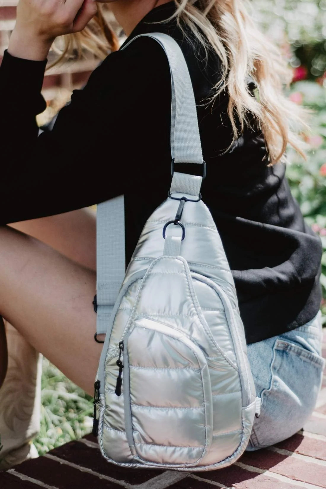 Metallic Silver Sling Bag