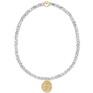 BRIGHT SILVER FACETED HEMATITE 2MM BEAD & INSPIRE SMALL GOLD CHARM BRACELET