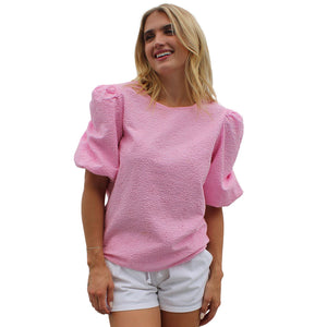 EYELET BLOUSE LIGHT PINK - Molly's! A Chic and Unique Boutique 