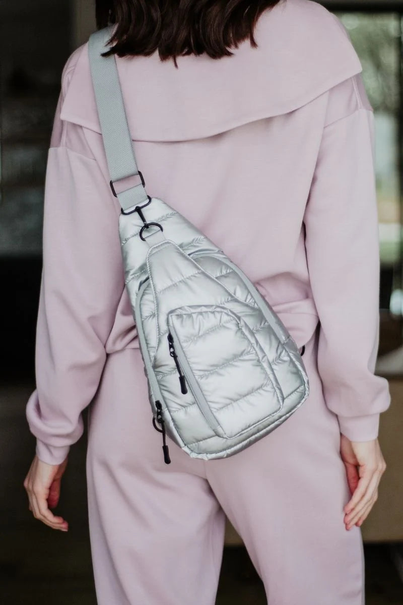 Metallic Silver Sling Bag