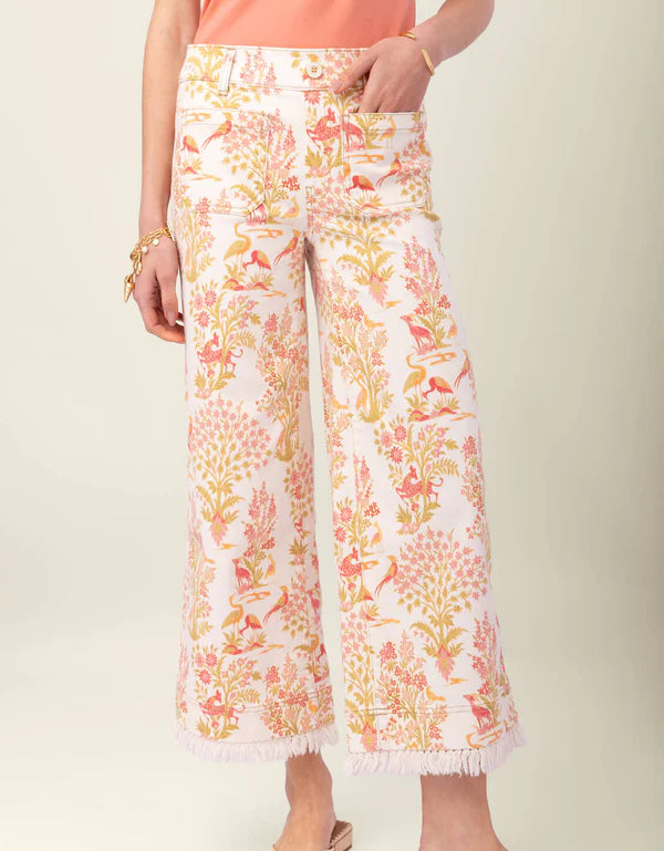 Pritchard Wide Leg Fringe Pull On Jean Castillo Toile Cream - Molly's! A Chic and Unique Boutique 