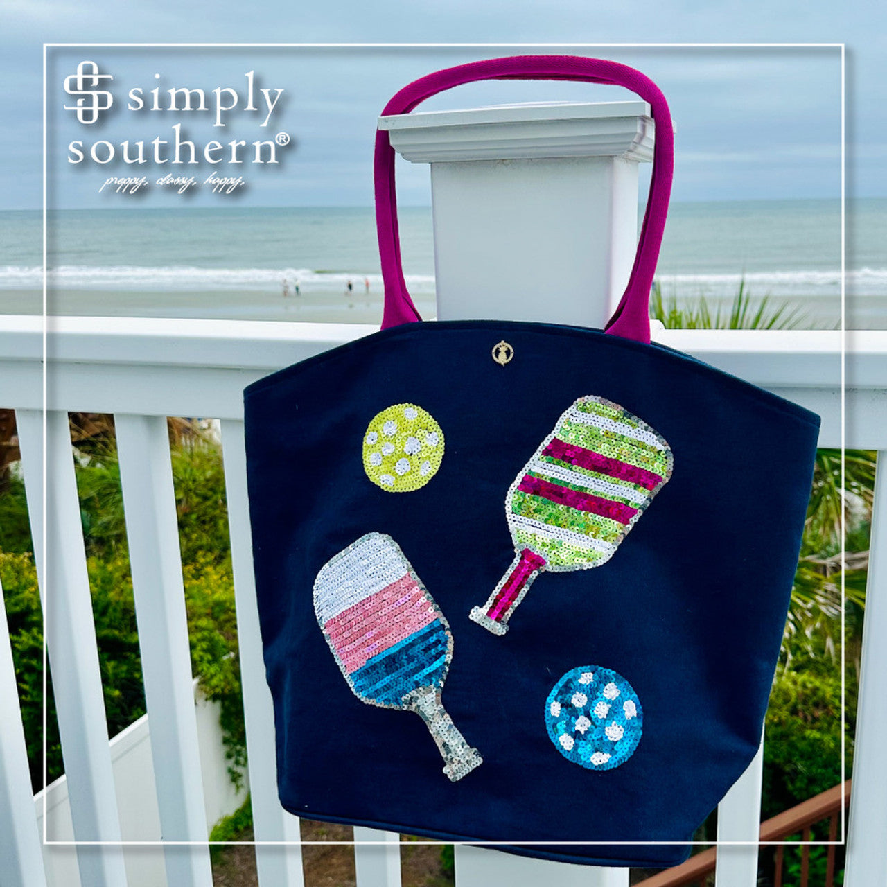 SIMPLY SOUTHERN EMBROIDERED SEQUIN TOTE- PICKLEBALL - Molly's! A Chic and Unique Boutique 