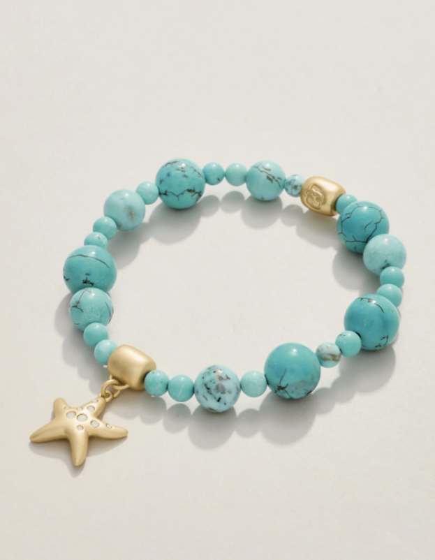 Charmed Stretch Bracelet 10mm Turquoise/Starfish - Molly's! A Chic and Unique Boutique 