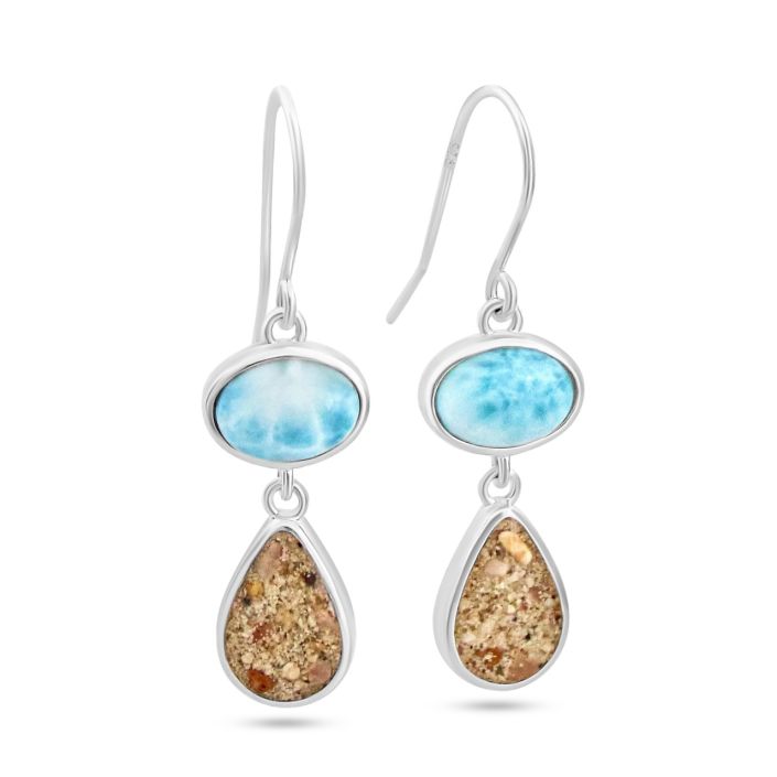STEPPING STONE EARRINGS- LARIMAR AND SAND