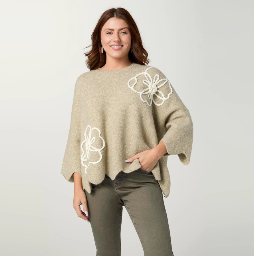 Taline Relaxed Fit Sweater with Flower olive - Molly's! A Chic and Unique Boutique 
