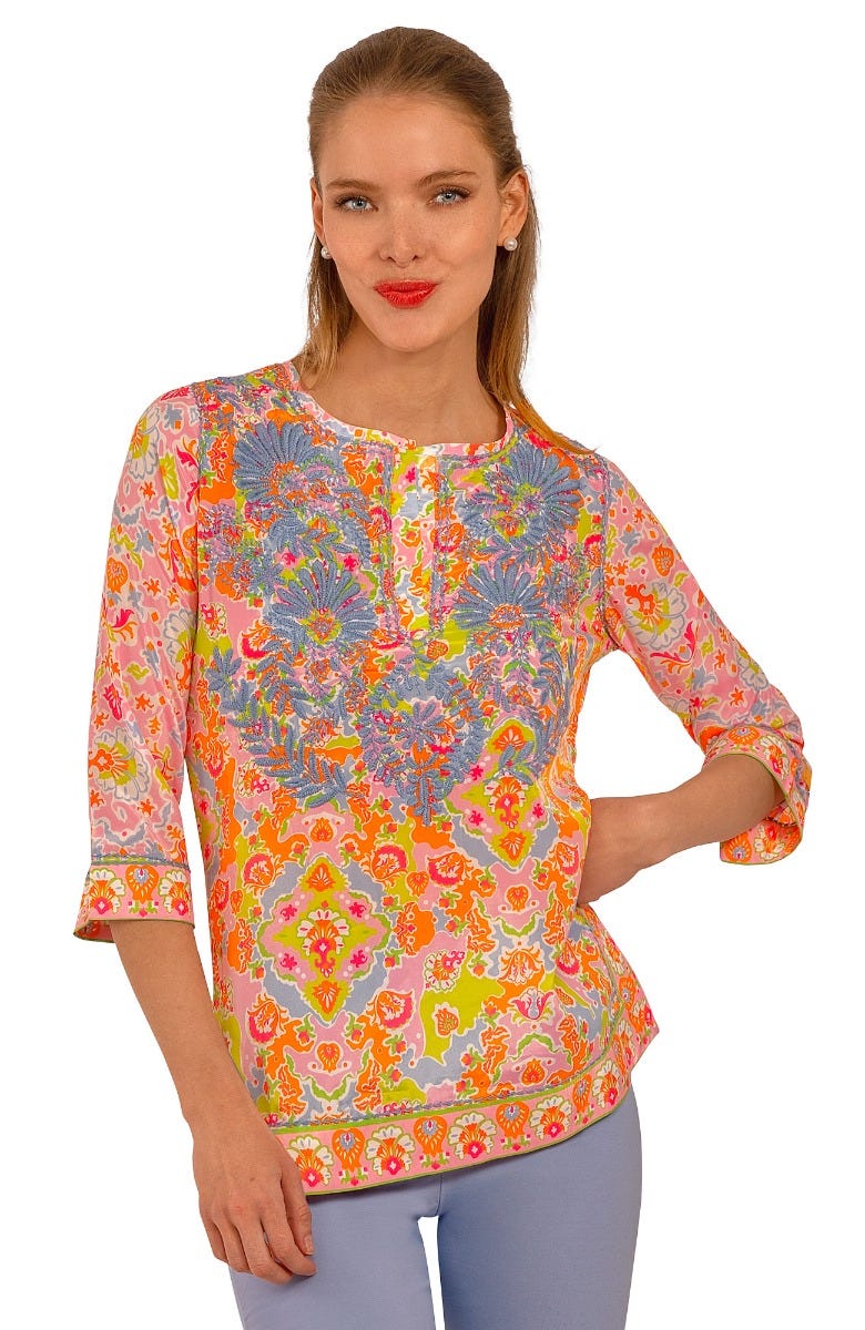 Silk Hand Embroidered Tunic - Watteau - Molly's! A Chic and Unique Boutique 