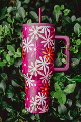 MULTICOLORED MAROON FLORAL 38 OZ TUMBLER CUP W/ HANDLE