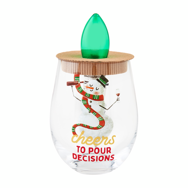 SNOWMAN LIGHT UP GLASS STOPPER SET