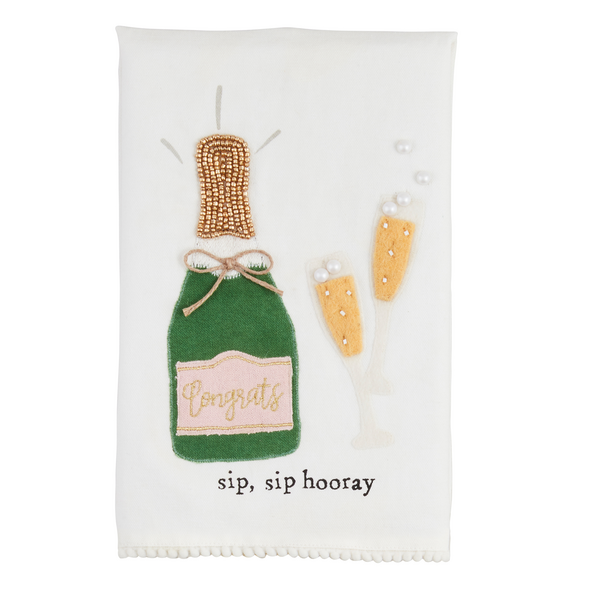 SIP SIP HOORAY CHAMPAGNE BEADED TOWEL - Molly's! A Chic and Unique Boutique 