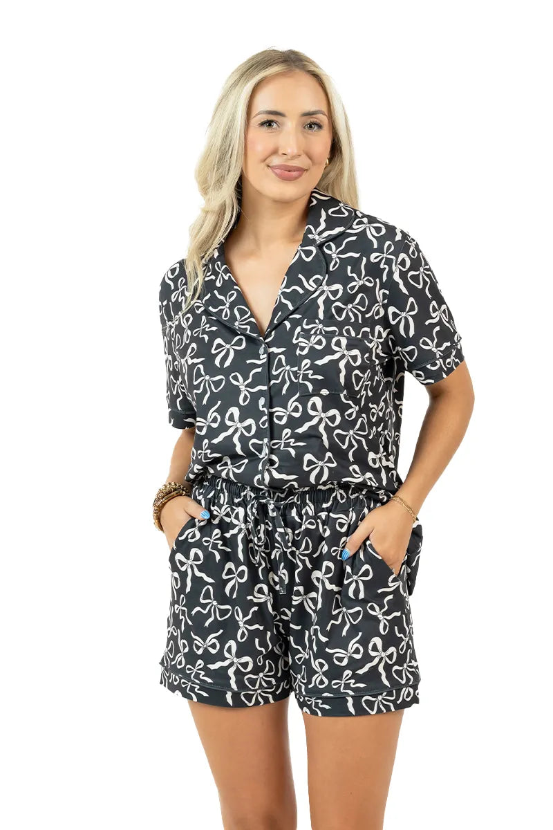 BLACK BOW PRINT LOUNGEWEAR SET - Molly's! A Chic and Unique Boutique 