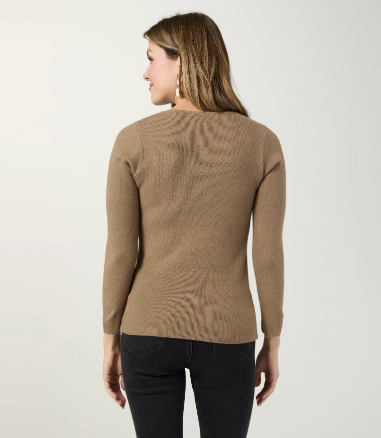 Kamryn V-Neck Rib Knit Top - Mocha