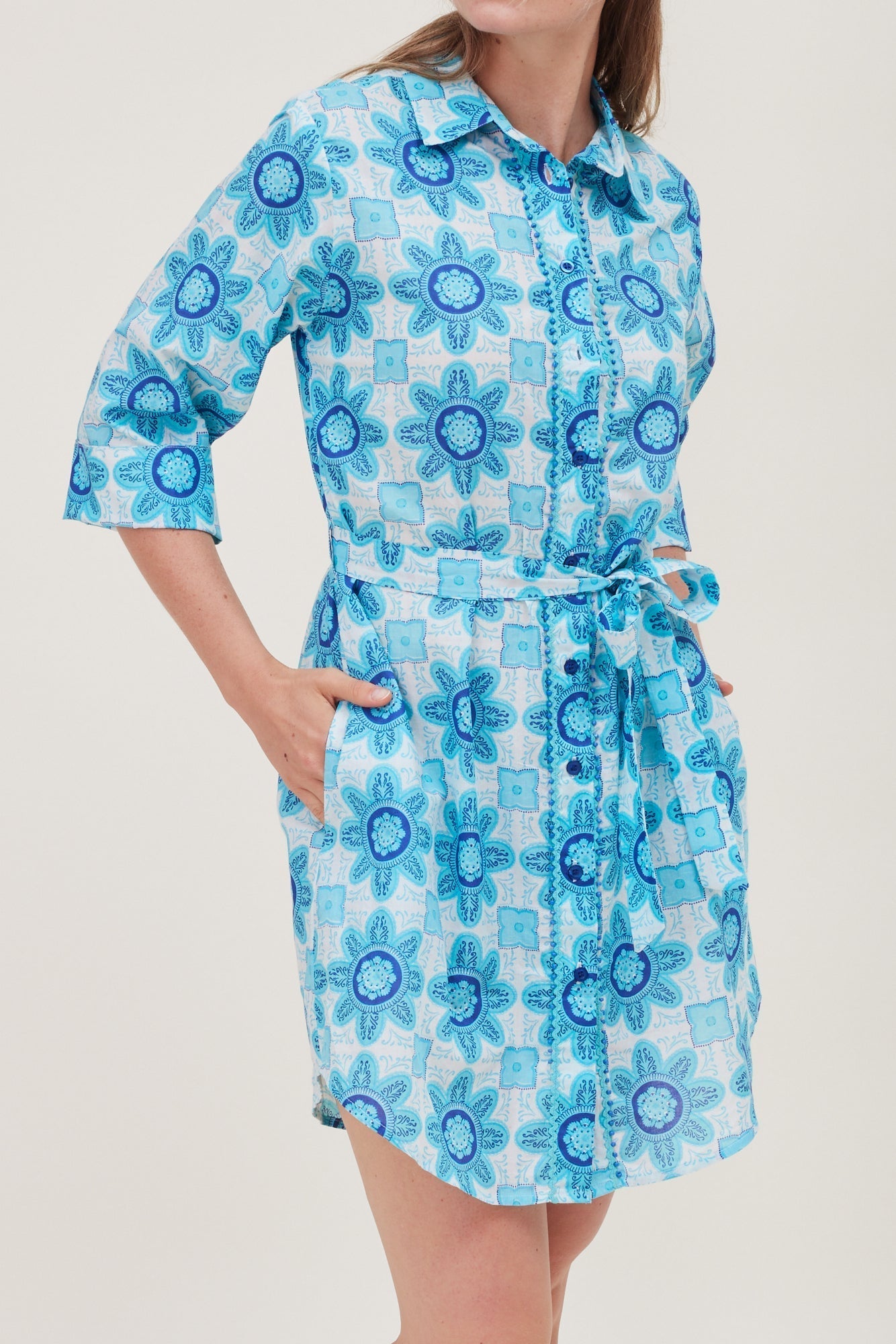 Carlotta Belted Shirt Dress in Blue Floral - Molly's! A Chic and Unique Boutique 