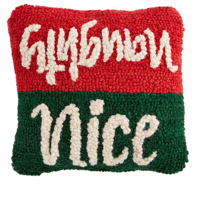 Nice/Naughty Mini Christmas Hooked Pillow - Molly's! A Chic and Unique Boutique 