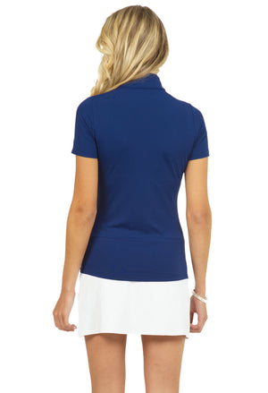 SHORT SLEEVE ZIP MOCK-NAVY (RP) - Molly's! A Chic and Unique Boutique 