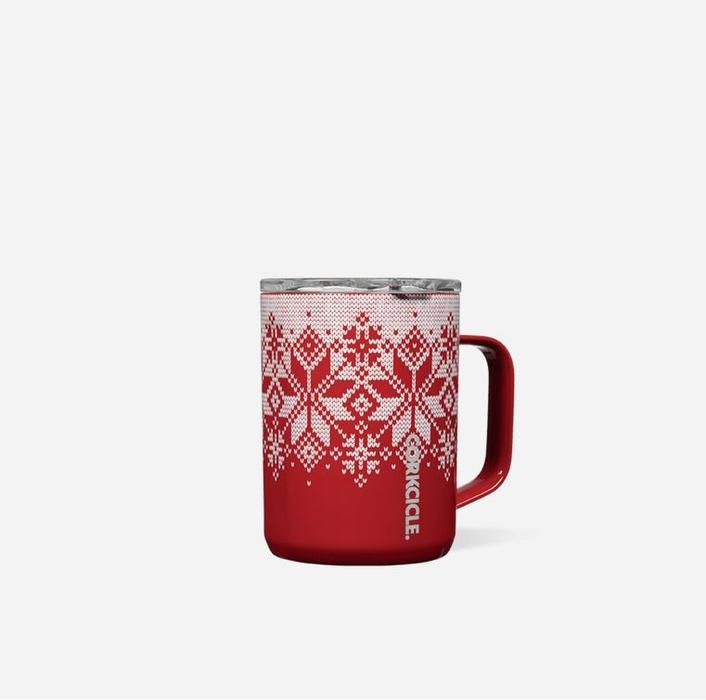 16 oz. Fair Isle Red Holiday Corkcicle Coffee Mug Triple Insulated