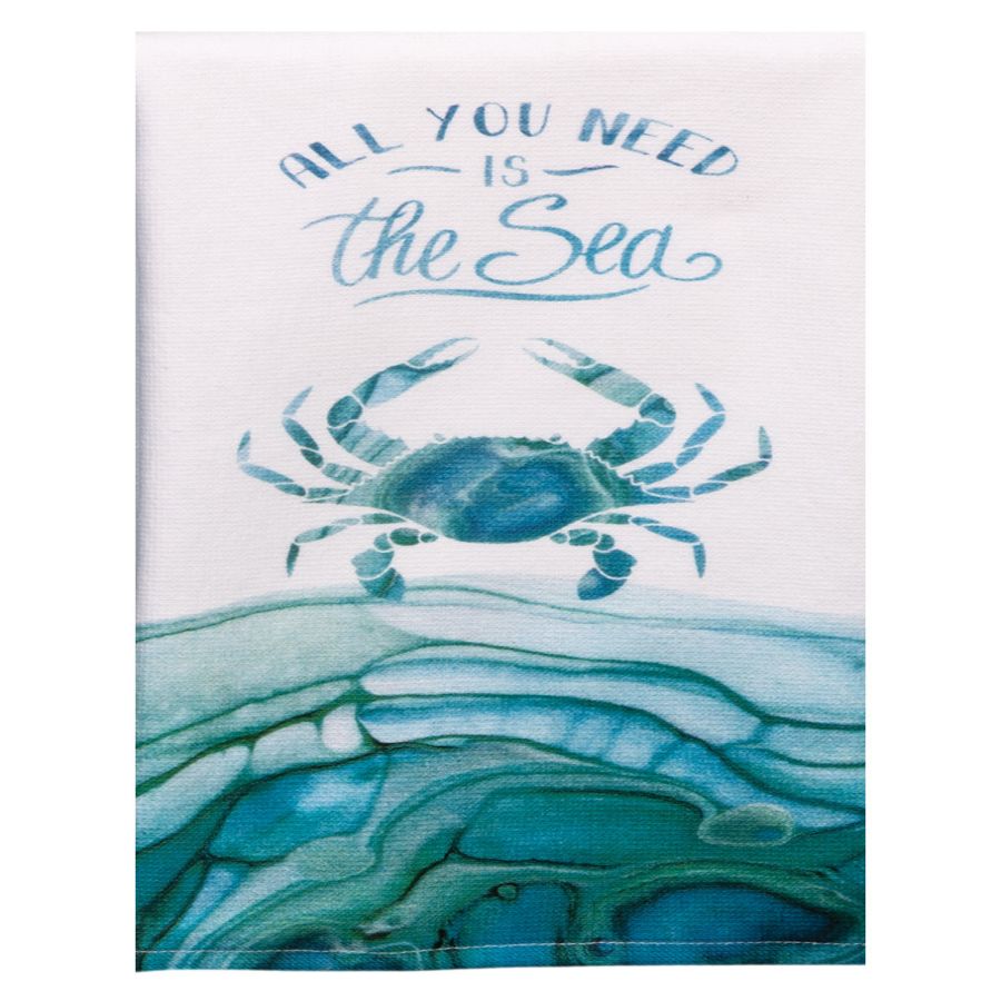 Crab Tea Towel in Teal - Hand Printed Flour Sack Tea Towel, Kitchen Towel