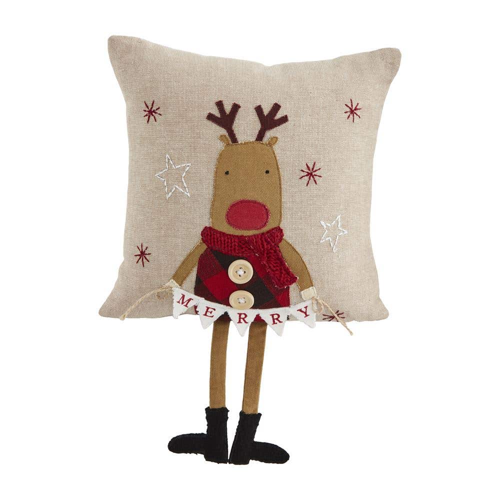 Mud Pie Mini Christmas Hooked Pillow - Naughty or Nice 8 x 8