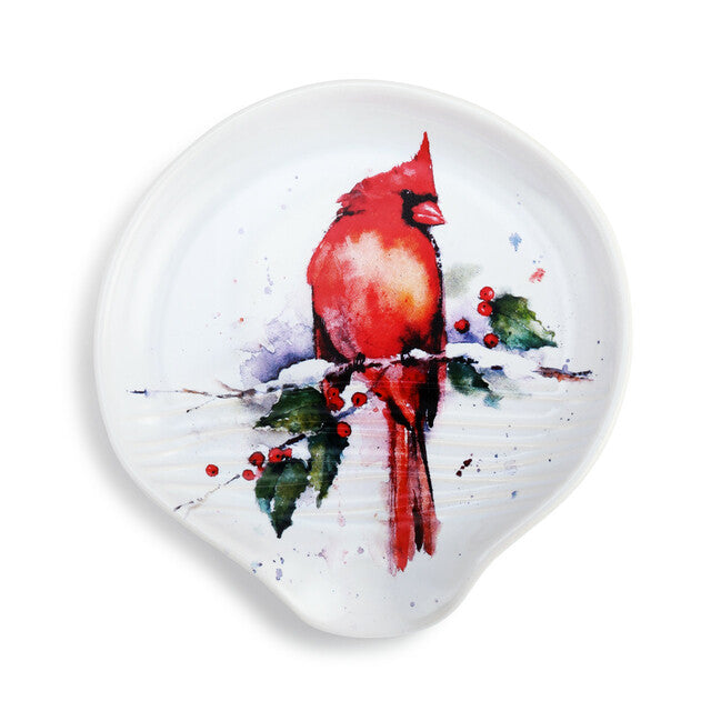 Cardinal and Holly Spoon Rest Stoneware - Molly's! A Chic and Unique Boutique 