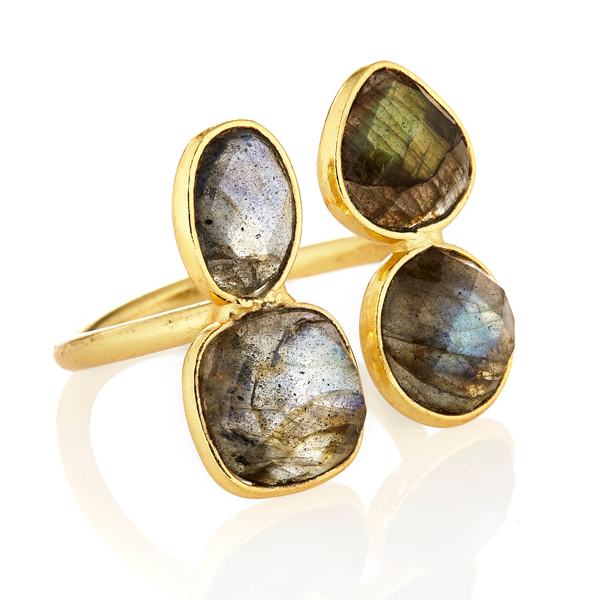 LABRADORITE FOUR STONE GEMSTONE RING, ADJUSTABLE - Molly's! A Chic and Unique Boutique 