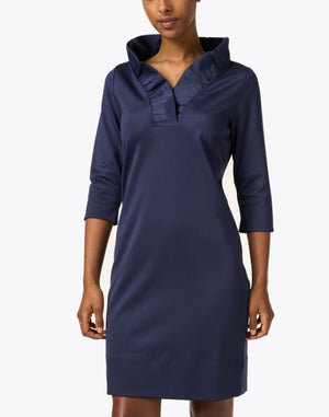 NAVY RUFFLENECK JERSEY DRESS - Molly's! A Chic and Unique Boutique 