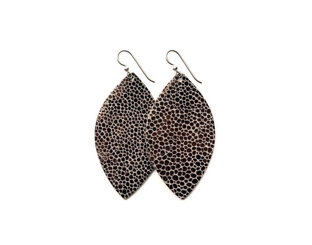 LEATHER EARRINGS - ANTHRACITE  BLACK/SILVER (LARGE) - Molly's! A Chic and Unique Boutique 