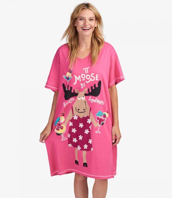 MOOSE BE O'CLOCK SOMEWHERE WOMEN'S SLEEP SHIRT - Molly's! A Chic and Unique Boutique 