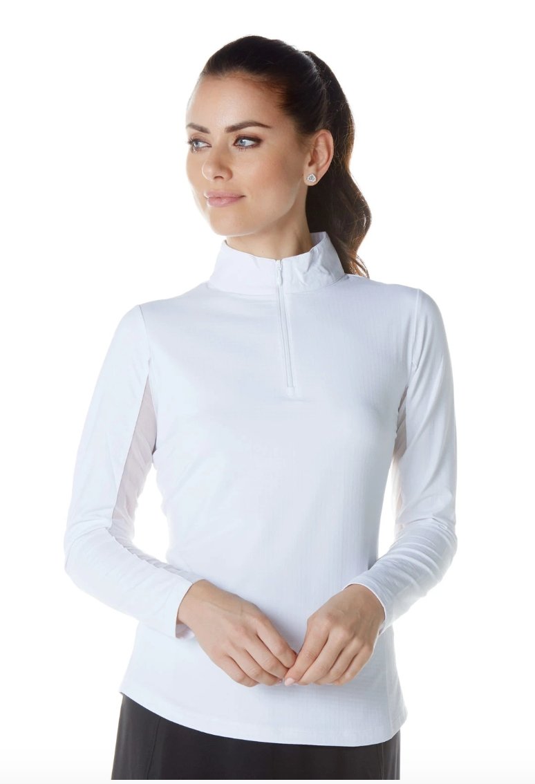 WHITE LONG SLEEVE MOCK NECK SHIRT - Molly's! A Chic and Unique Boutique 